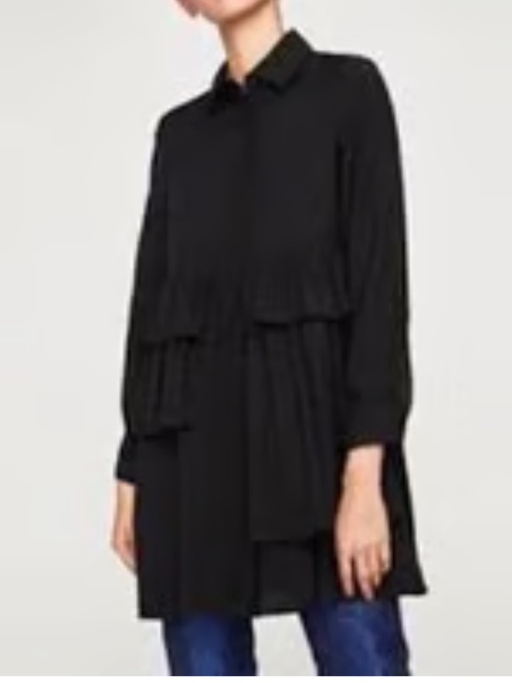 Zara black asymmetrical tiered shirt dress - size Small
